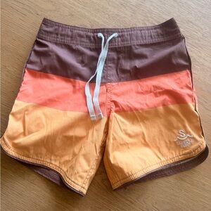 Boys Seaesta Surf Brown/Coral/Orange Colorblock Swim Trunks